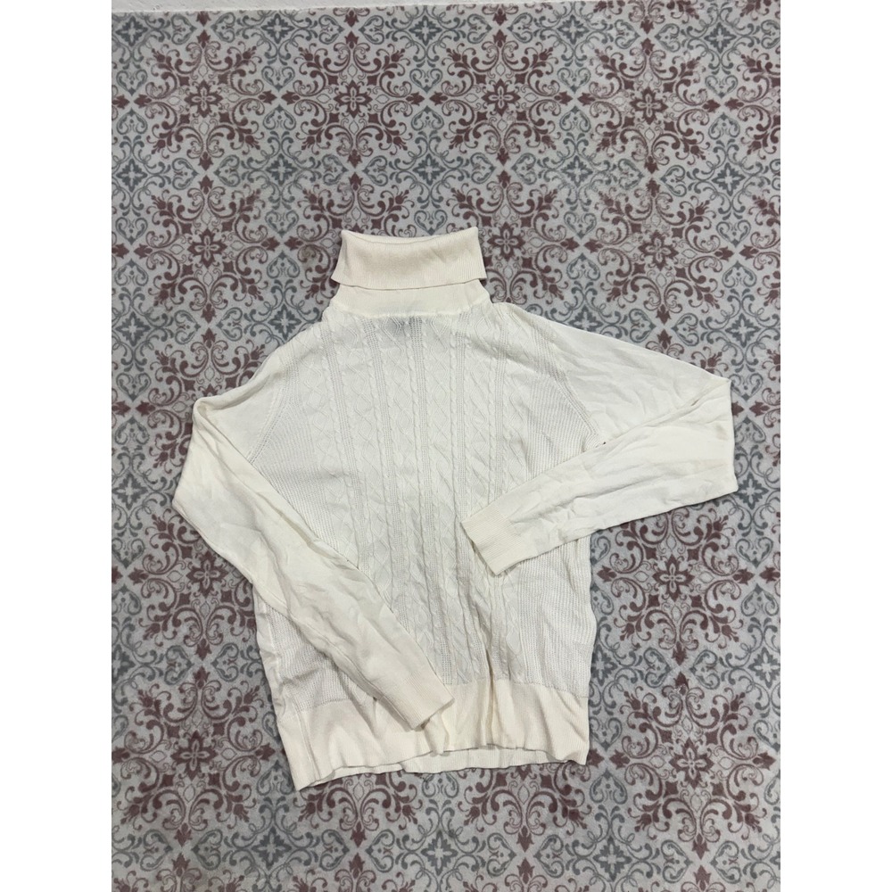 Select + Trend Cream White Cable Knit Turtleneck Sweater Womens Large Rayon